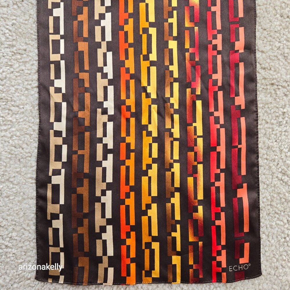 NWT Echo Silk Oblong Scarf Brown with Red, Orange, and Yellow Autumn Fall